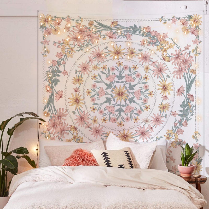 Simpkeely Mandala Floral Medallion Tapestry, Sketched Flower Plant Boho Wall Hanging, Bohemian Tapestries for Bedroom Living Room Dorm Home DÃ©cor 59.1 x 59.1 Inches (RosyBrown) - Image 2